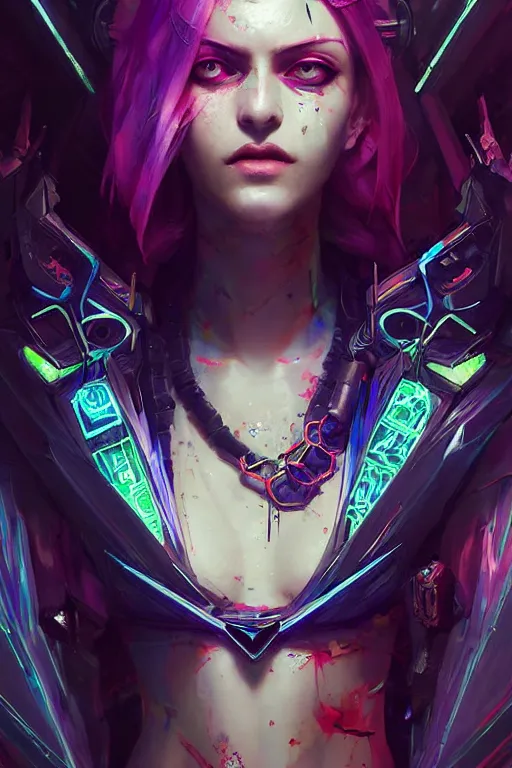 Prompt: morgana from league of legends, cyberpunk futuristic neon. decorated with traditional japanese ornaments by ismail inceoglu dragan bibin hans thoma greg rutkowski alexandros pyromallis nekro rene maritte illustrated, perfect face, fine details, realistic shaded, fine - face, pretty face, masterpiece