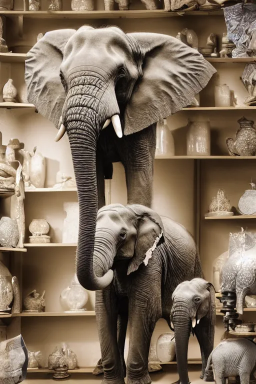 Image similar to photography of an elephant in a porcelain shop, cgsociety,