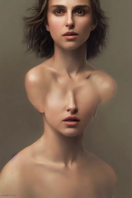 Image similar to Nathalie Portman portrait, loving amber eyes, a shy face, looking at camera, unreal 5, hyperrealistic, octane render, Regal, Refined, Detailed Digital Art, RPG portrait, William-Adolphe Bouguereau, Michael Cheval, dynamic lighting, Highly Detailed, Cinematic Lighting, Unreal Engine, 8k, HD