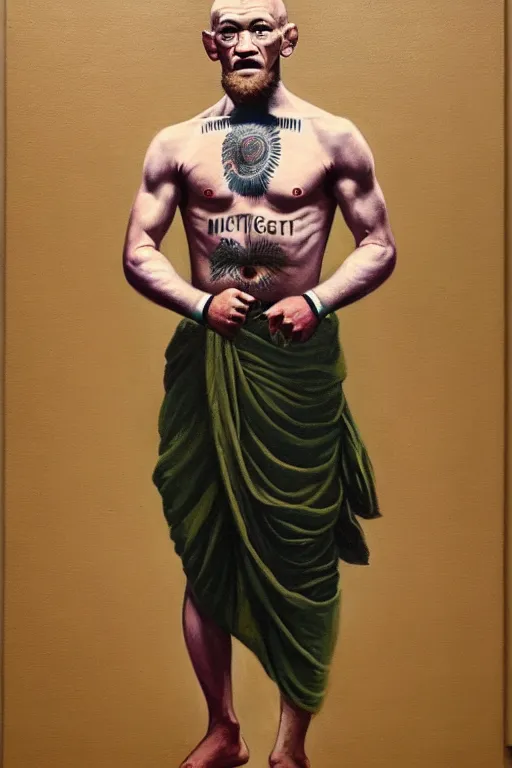 Image similar to full body portrait of conor mcgregor as mahatma gandhi, oil on canvas by william sidney mount, hindu art, great soul, irish folk, trending on artstation