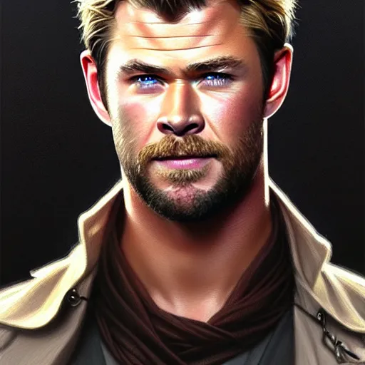 Prompt: portrait of Chris Hemsworth, elegant, intricate, headshot, highly detailed, digital painting, artstation, concept art, sharp focus, illustration, art by artgerm and greg rutkowski and alphonse mucha