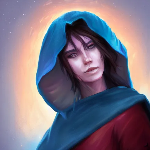 Prompt: portrait of female adventurer, with a cloak, detailed, colorful, Aleriia_V, art station, deviant art, rpg portrait, realistic
