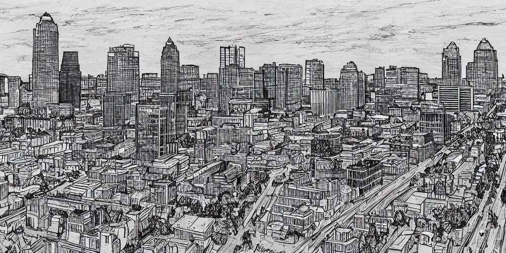 Prompt: little rock arkansas, city skyline, landscape, ultra detailed, ink sketch