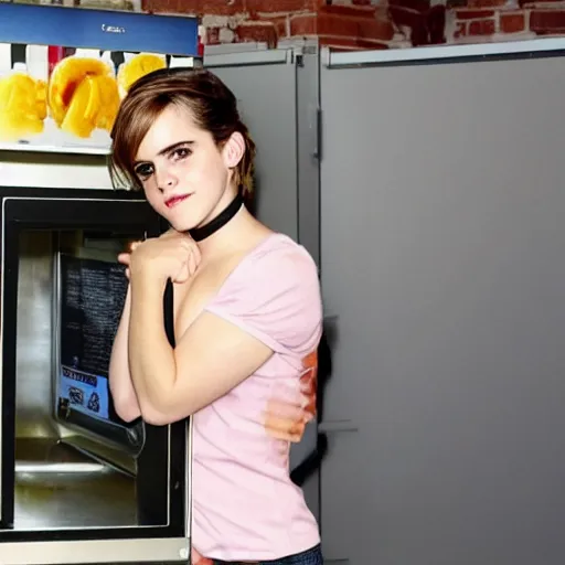 Image similar to Emma Watson emerging from a microwave