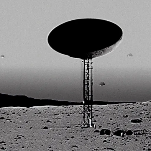 Prompt: a ufo seen on the surface of the moon, vintage photo, old, grainy, sepia