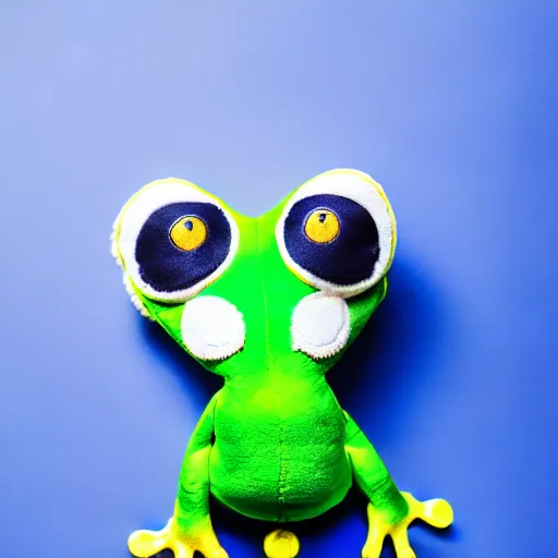 Image similar to cute plushie frog wearing a sailor suit, studio photography,