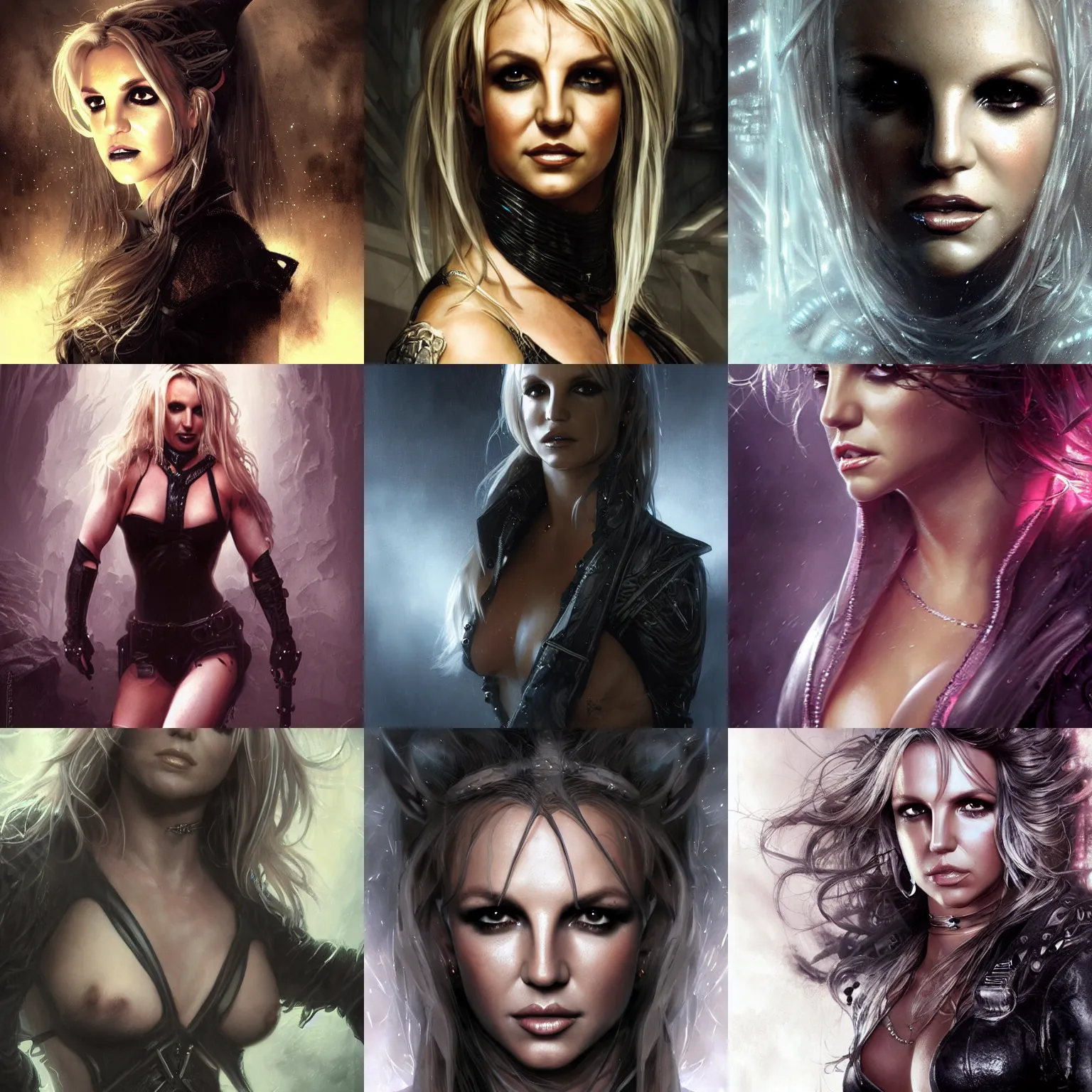 Image similar to britney spears, film nior, darkwave, darksynth character portrait, sharp, digital matte painting, art by luis royo, greg rutkowski, wlop, dramatic lighting, trending on artstation