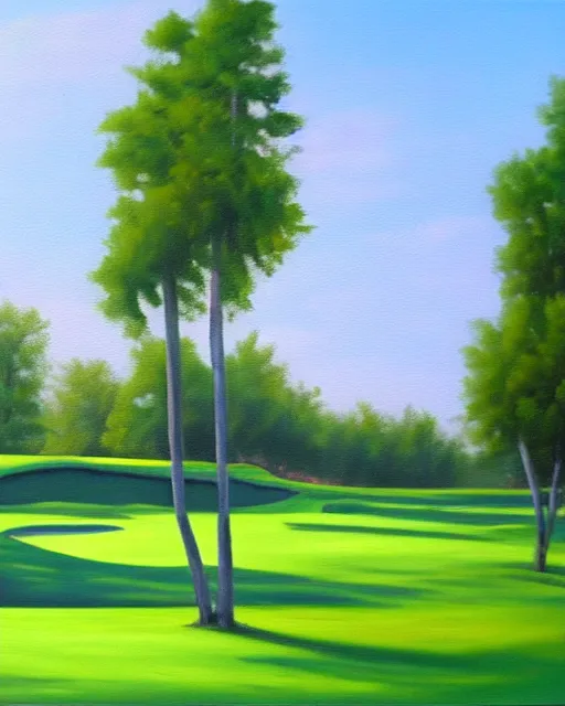 Image similar to oil painting of golf course, oil painting,