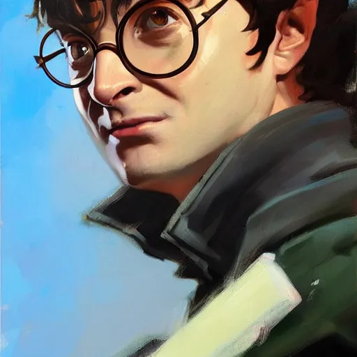 Image similar to greg manchess portrait painting of harry potter as overwatch character, medium shot, asymmetrical, profile picture, organic painting, sunny day, matte painting, bold shapes, hard edges, street art, trending on artstation, by huang guangjian and gil elvgren and sachin teng