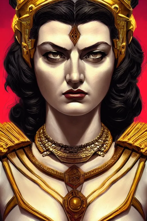 Image similar to The Godess Hera looking angry, detailed armor, portrait, highly detailed, digital painting, artstation, concept art, smooth, sharp focus, beautiful face, symmetric face, cinematic, videogame cover art, illustration, art by Hergé