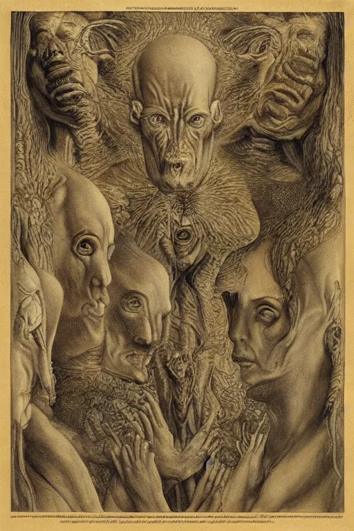 Image similar to manuscript with diagrams of different ancient alien races by agostino arrivabene and alan lee