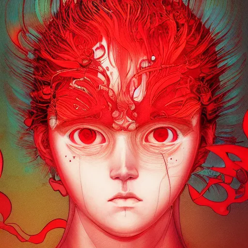 Prompt: prompt : red portrait soft light painted by james jean and katsuhiro otomo and erik jones, inspired by evangeleon anime, smooth face feature, intricate oil painting, high detail illustration, sharp high detail, manga and anime 1 9 9 0