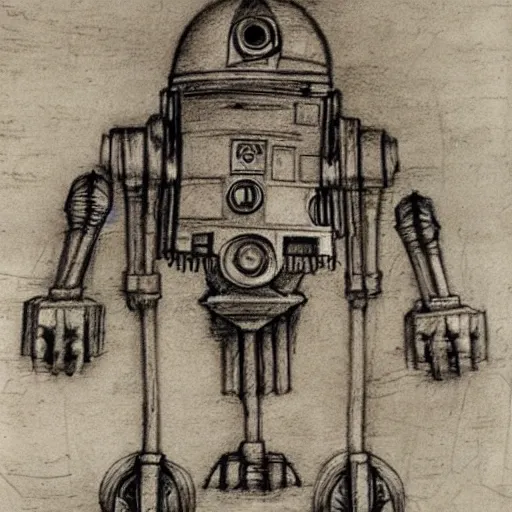 Image similar to a pencil sketch by leonardo davinci of the droid c 3 po, machine, sketch, da vinci, old masters, paper,