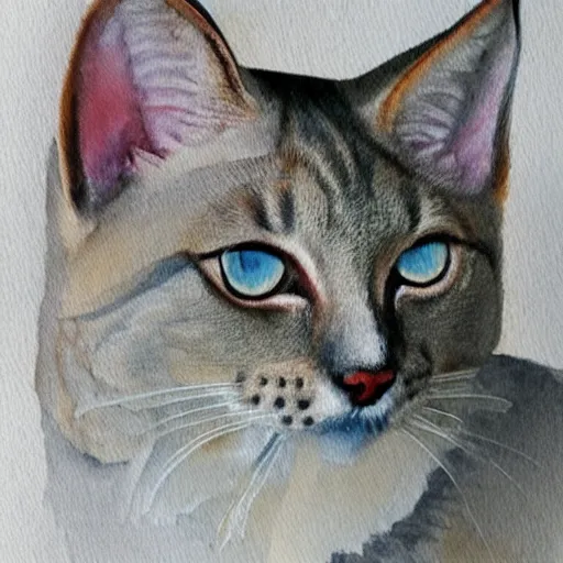 Image similar to watercolor painting of an apple head lynx point siamese cat