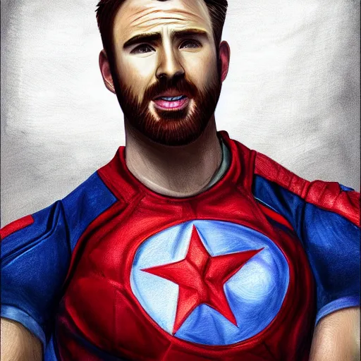 Prompt: portrait of chris evans, highly detailed, centered, solid color background, digital painting