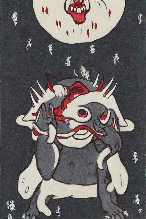 Image similar to baby harp seal as Ibaraki-dōji, scary, terrifying, oni, Japanese painting