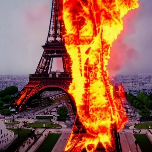 Image similar to eiffel tower on fire, super realistic