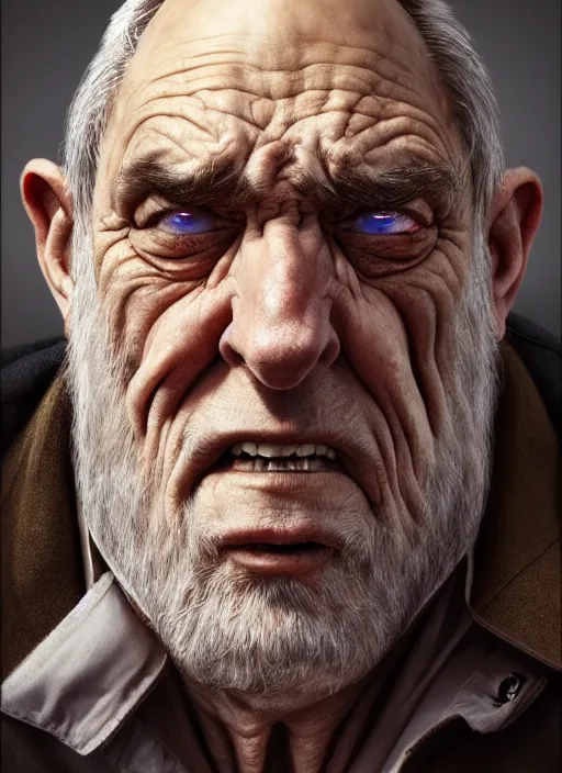 Image similar to photo of a nasty old man with a hunchback in the style of stefan kostic, realistic, sharp focus, 8 k high definition, insanely detailed, intricate, elegant, art by stanley lau and artgerm