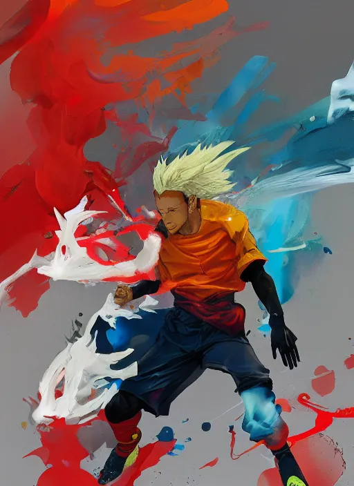 Image similar to semi reallistic gouache gesture painting, by yoshitaka amano, by ruan jia, by Conrad roset, by dofus online artists, detailed anime 3d render of neymar as goku, neymar soccer player super sayan, Neymar jr, portrait, cgsociety, artstation, rococo mechanical, Digital reality, sf5 ink style, dieselpunk atmosphere, gesture drawn