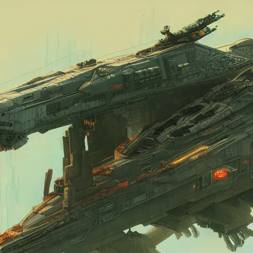 Prompt: cyberpunk battleship in the sky, concept art with intricate line drawings, by John Harris, Emil Melmoth, Craig Mullins, Yoji Shinkawa, trending on artstation, moebius comic, Marc Simonetti, lan McQue, Kentaro Miura, hyper detailed, cinematic