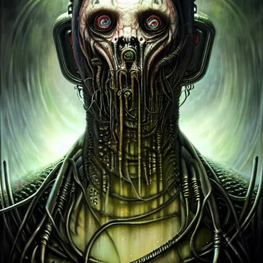 Prompt: biopunk lovecraft nightmare giger spider portrait of rowan sebastian atkinson by tomasz alen kopera and peter mohrbacher