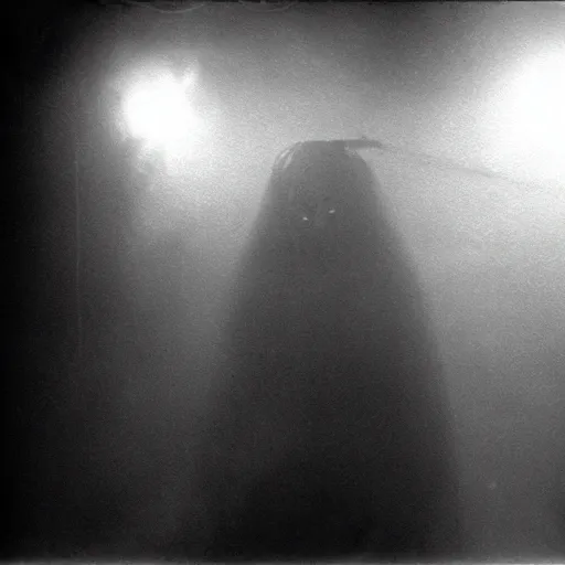 Image similar to a horrific creature in the fog, 3 5 mm, film shot, creepy, horror, cosmic horror, cinematic, dark