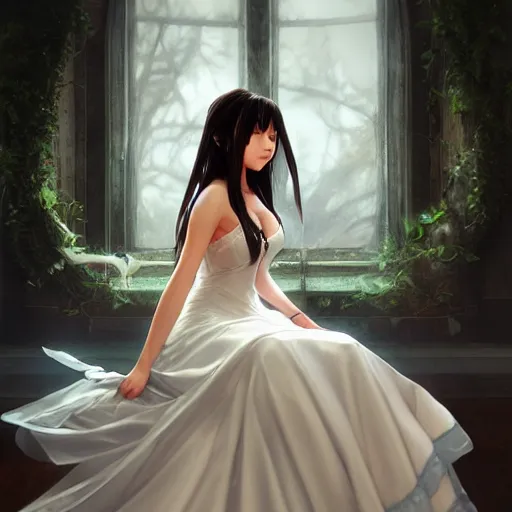 Image similar to rinoa heartilly in a wedding dress, cg animation, riot entertainment, arcane, realistic, character select portrait, by artgerm, greg rutkowski, alphonse mucha, 3 d