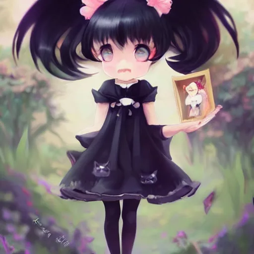 Image similar to realistic beautiful gorgeous natural cute fantasy girl black hair cute black cat ears in maid dress outfit beautiful eyes artwork drawn full HD 4K highest quality in artstyle by professional artists WLOP, Taejune Kim, Guweiz, ArtGerm on Artstation Pixiv