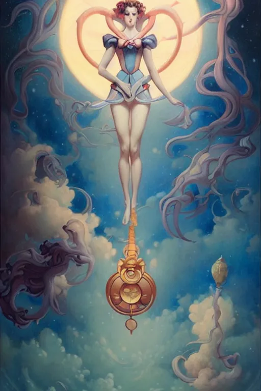 Image similar to Sailor Moon by Peter Mohrbacher in the style of Gaston Bussière, Art Nouveau