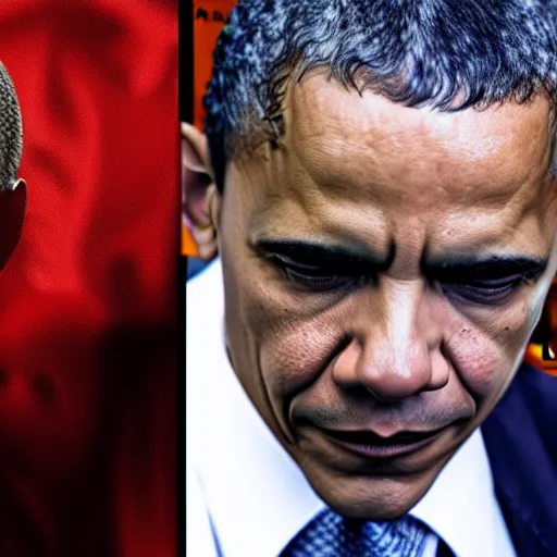 Image similar to Barak Obama in Devil May Cry, film still, photorealistic