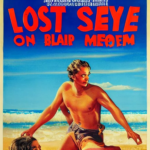 Prompt: The lost Beach, movie poster, artwork by Bill Medcalf