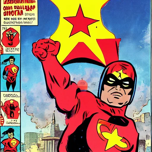Prompt: a communist superhero in a comic book