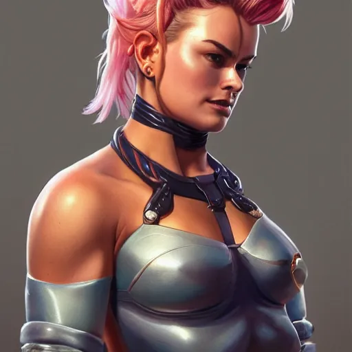 Prompt: full figure ultra realistic illustration, zarya from overwatch played by margot robbie, intricate, elegant, highly detailed, digital painting, artstation, concept art, smooth, sharp focus, illustration, art by artgerm and greg rutkowski and alphonse mucha