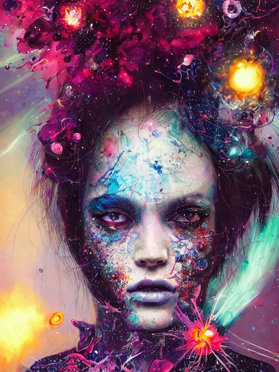 Prompt: art portrait of space zombie with flower exploding out of head,8k,by tristan eaton,Stanley Artgermm,Tom Bagshaw,Greg Rutkowski,Carne Griffiths,trending on DeviantArt,face enhance,hyper detailed,minimalist,cybernetic, android, blade runner,full of colour