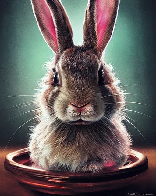 Prompt: hyper realistic portrait of a rabbit in a strip club after eating 3 mg of lsd dof hdr art by aleksi briclot and alexander'hollllow'fedosav and laura zalenga