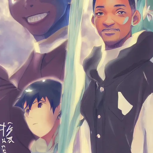 Prompt: will smith anime style, artwork by cushart, krenz, studio ghibli, tomino, yoshiyuki,