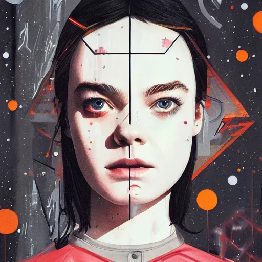 Image similar to Elle Fanning in Prey and Dead Space picture by Sachin Teng, asymmetrical, dark vibes, Realistic Painting, starry sky, Organic painting, Matte Painting, geometric shapes, hard edges, graffiti, street art:2 by Sachin Teng:4