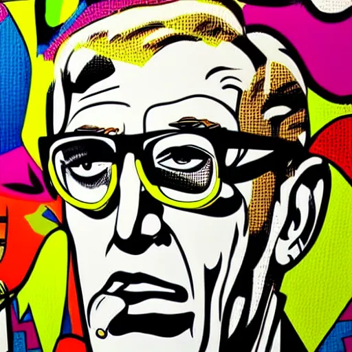 Image similar to Wall mural portrait of Hunter S Thompson, urban art, pop art, artgerm, by Roy Lichtenstein