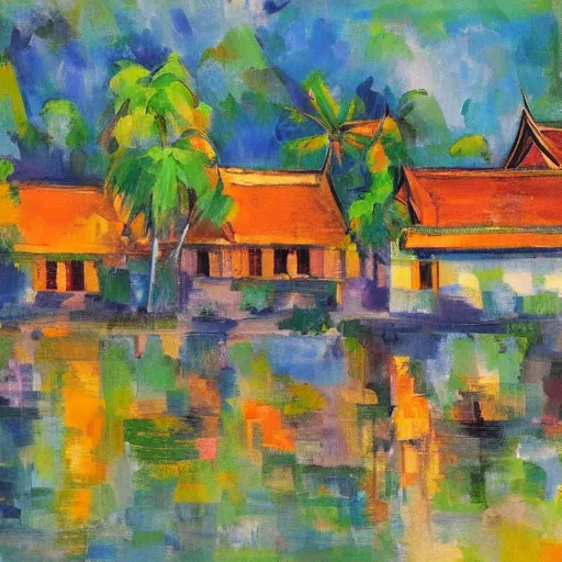 Prompt: Luang Prabang in the style of Cezanne