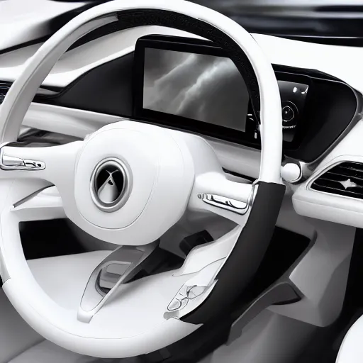Image similar to cinematic photoshoot of clean modern hand crafted super futuristic tech luxury car interior pro display xpr luxury smooth color metal white silver with black leather padding well design ultrareallistic detailed high quality 8 k photorealistic ultra realistic