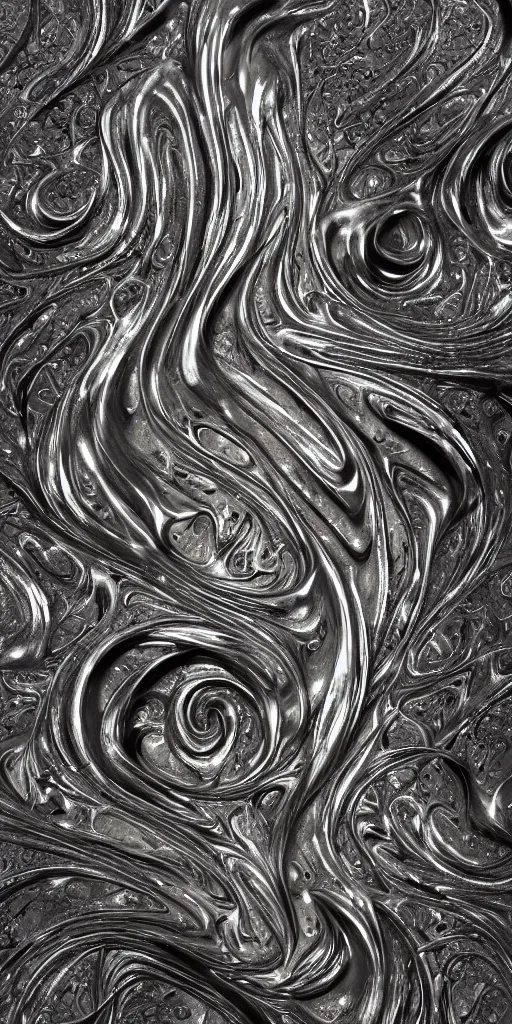 Image similar to a photorealistic render of a 3 d liquid sculpture of arabic calligraphy, made of liquid metal and marble, c 4 d, by zhelong xu, gakkin and ernst haeckel, hyper realistic, plain background, 8 k, volumetric lightning, trending on artstation