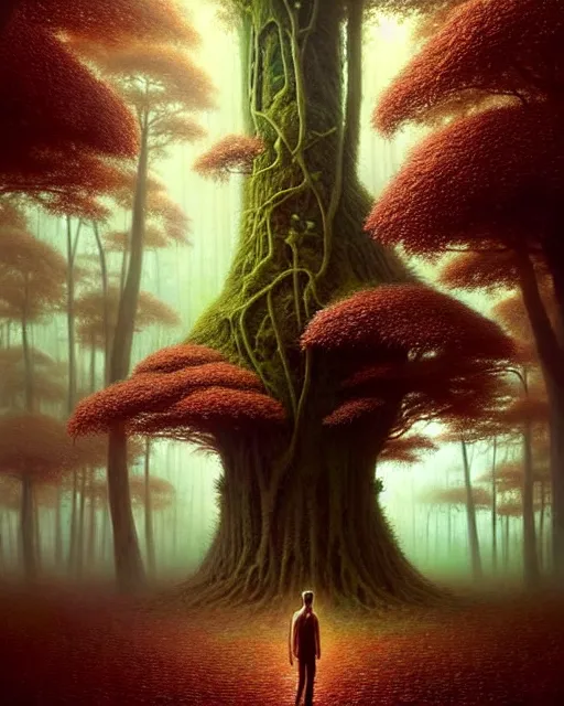 Image similar to a hyper - detailed 3 d render like an oil painting of a forest within a tree, surrealism!, surreal concept art, lifelike, photorealistic, digital painting, aesthetic, smooth, sharp focus, artstation hd, by greg rutkowski, bruce pennington, valentina remenar, rhads, asher duran,