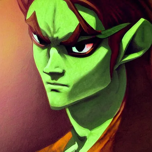 Prompt: a baroque portrait of link from the legend of zelda, dark background, art by irina french