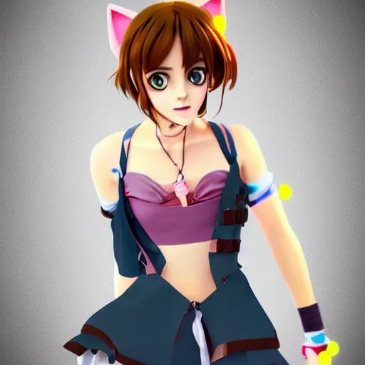 Image similar to 3 d photo of emma watson cosplaying as an anime catgirl, bokeh, shader, anime art style, highly detailed, cel - shaded, colorful, animated, trending