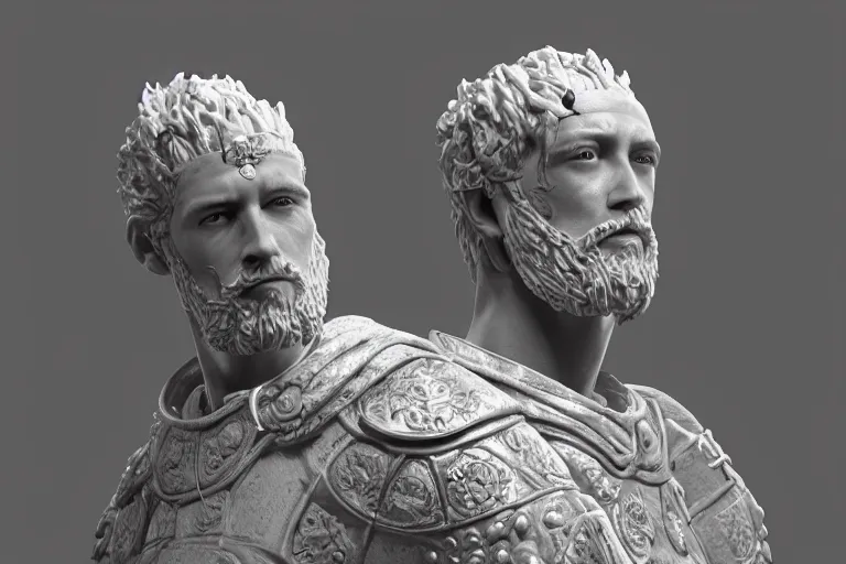 Image similar to an ultra detailed life size marble sculpture of king richard the lionhearted in a museum, epic anime fantasy, 8 k, volumetric lighting, smooth, highly detailed, digital illustration, octane render, art by jeong seon and greg rutkowsi, artstation