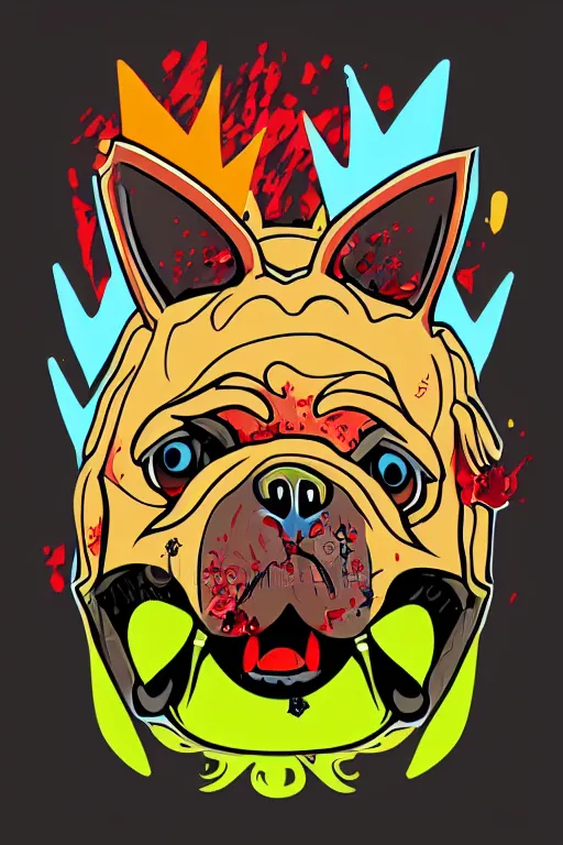 Image similar to Evil pug, the devil, sticker, blood thirsty, blood, evil, colorful, illustration, highly detailed, simple, smooth and clean vector curves, no jagged lines, vector art, smooth