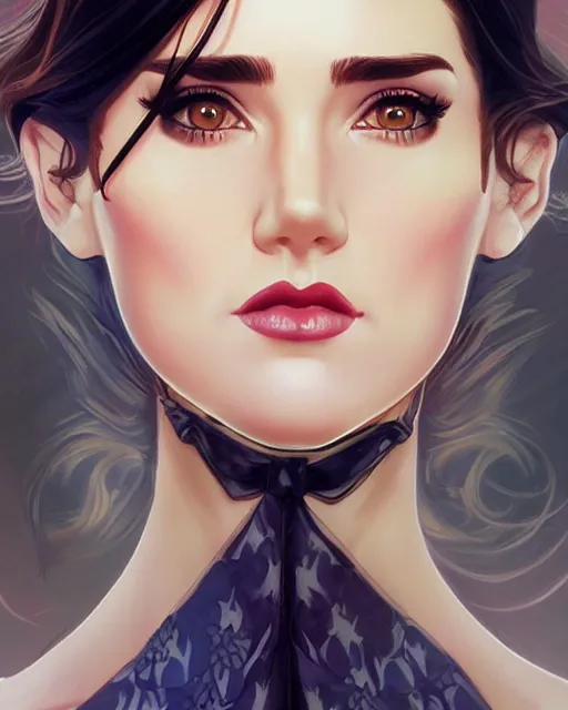 Image similar to a pin up and beautiful fashion charming dreamlke jennifer connelly, symmetrical face symmetrical eyes, character art, art by artgerm lau and wlop and and ilya kuvshinov and john singer sargent, joshua middleton comic art