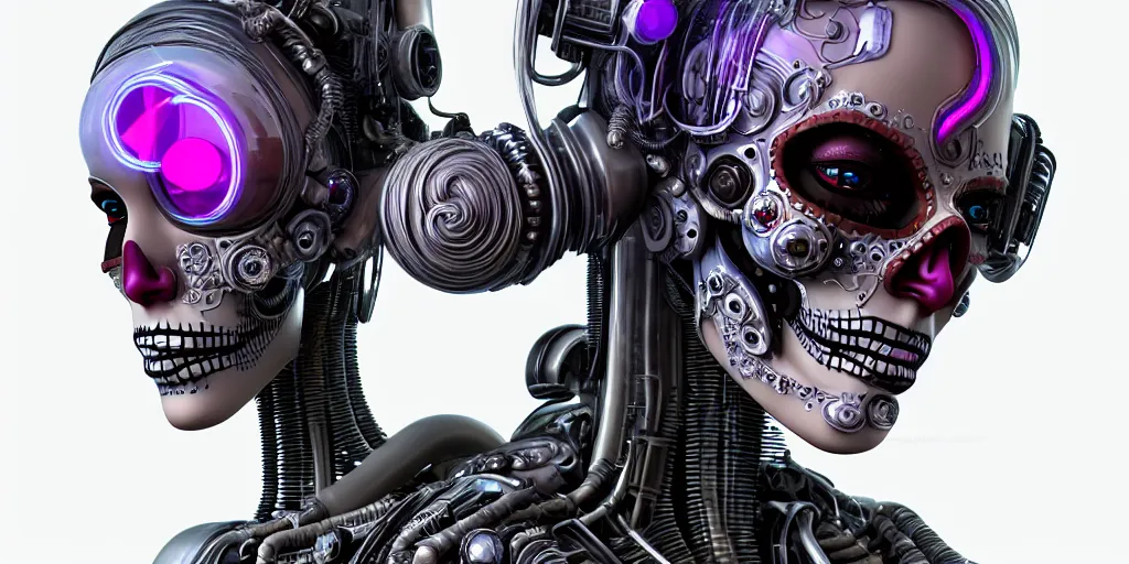 Image similar to ultra detailed, Mechanical Cyberpunk Female Android, dia de los muertos, cyberpunk, fantasy, intricate details, elegant, super highly detailed, professional digital painting, artstation, concept art, smooth, sharp focus, no blur, no dof, extreme illustration, Unreal Engine 5, Photorealism, HD quality, 8k resolution, cinema 4d, 3D, beautiful, cinematic, art by artgerm and michael welan and DZO and greg rutkowski and alphonse mucha and loish and WLOP