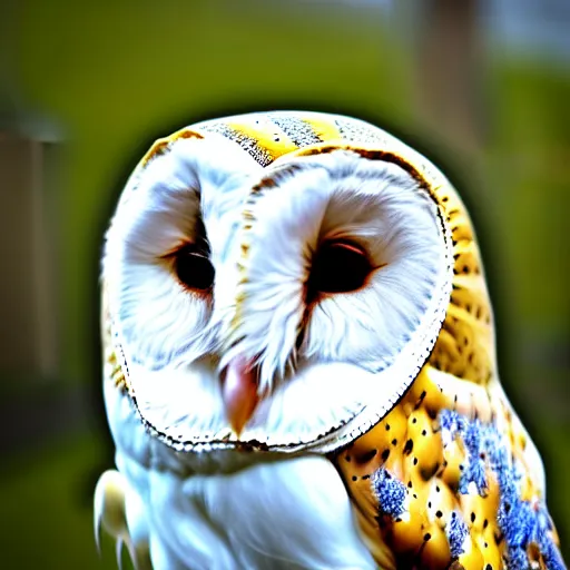 Prompt: barn owl wearing a birthday hat