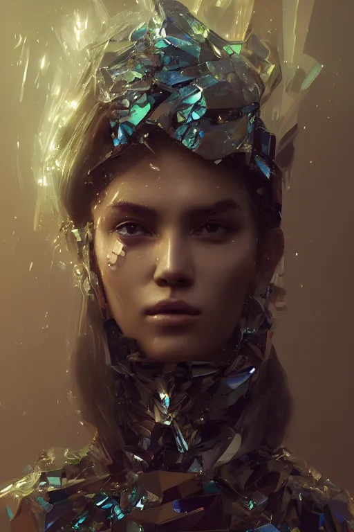 Image similar to A fancy portrait of a crystalized women by Greg Rutkowski, beeple, Sung Choi, Mitchell Mohrhauser, Maciej Kuciara, Johnson Ting, Maxim Verehin, Peter Konig, final fantasy, macro lens , 8k photorealistic, cinematic lighting, HD, high details, dramatic, dark atmosphere, trending on artstation